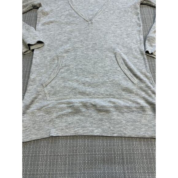 Hollister Thermal Hoodie Womens Medium Y2K Grey Pullover Deep V Neck Shirt - Picture 4 of 9